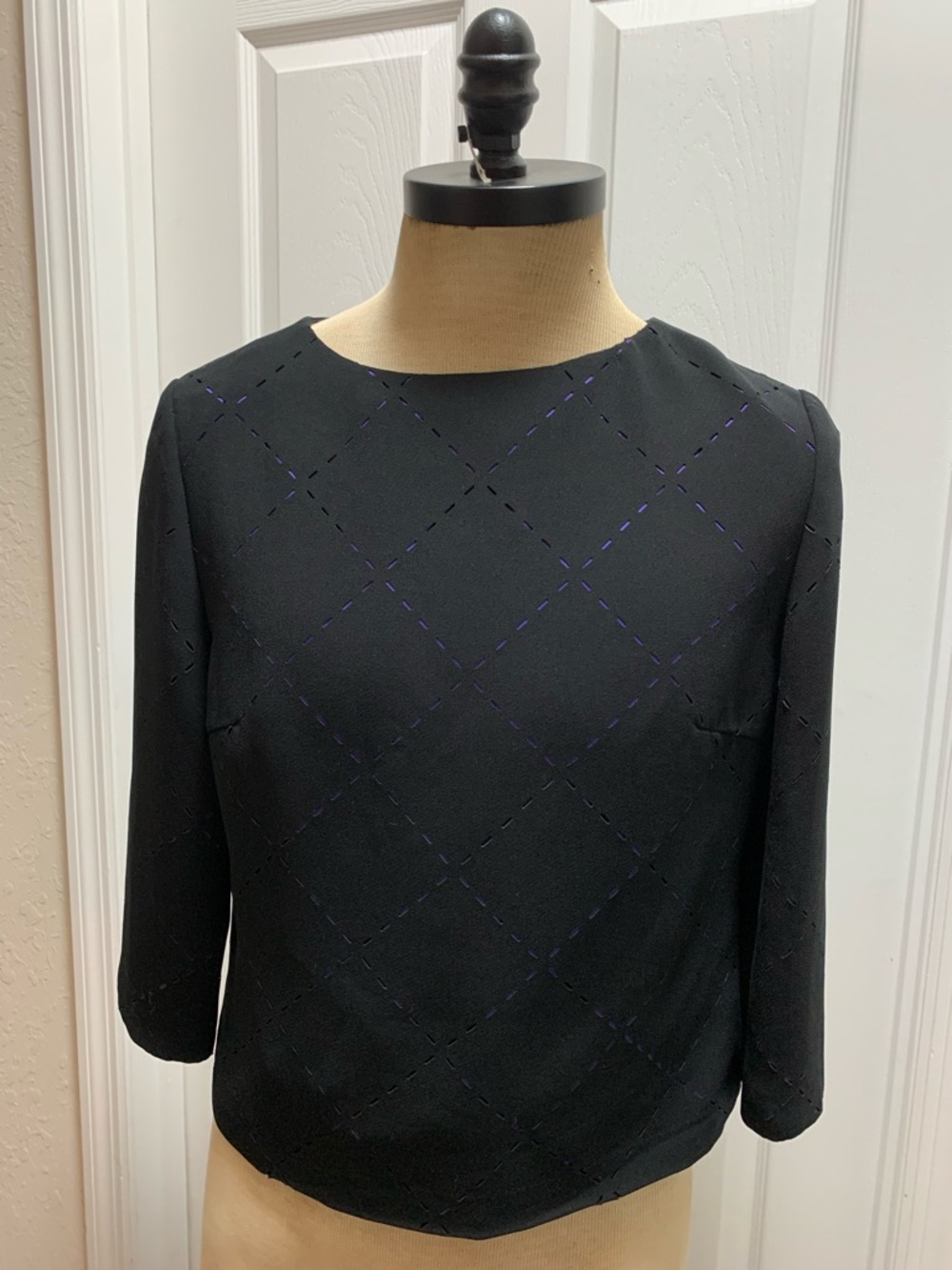 Black and purple Two Twenty Five Diamond-Pattern Long Sleeve Blouse